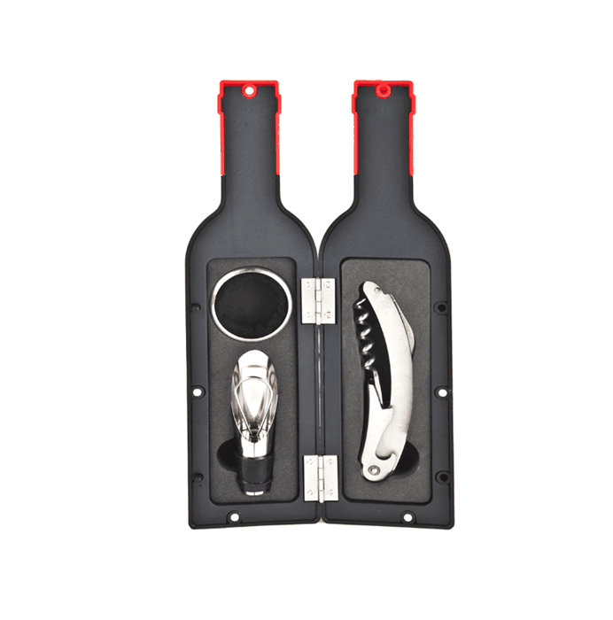 מארז אביזרי יין במעמד בצורת בקבוק- מרלו