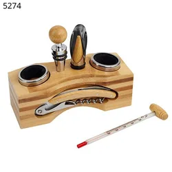 ערכת יין הכוללת מעמד עץ במבוק עם 6 חלקים