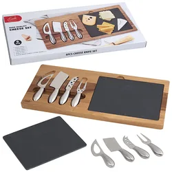 "Comida" סט לוח עץ מהודר ACACIA לחיתוך גבינות משולב עם 4 סכיני גבינה